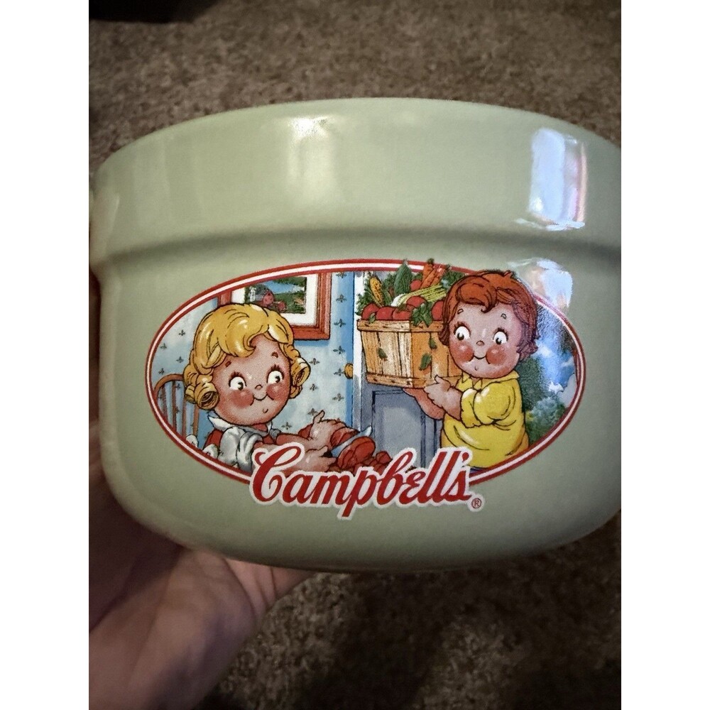 2006 Campbell’s Kids Soup Crock Bowl Houston Harvest Green Ceramic